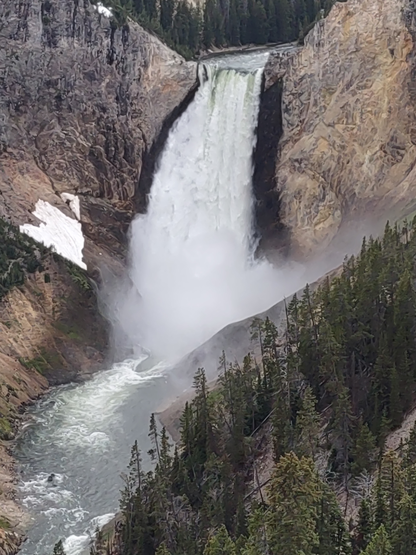 Iconic Yellowstone Falls. Yes that is Snow Over There.